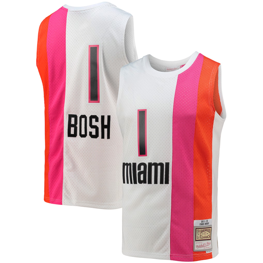 Tlead M.Heat #1 Chris Bosh Mitchell & Ness White 2011-12 Hardwood Classics Swingman Jerseys