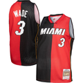 Tlead M.Heat #3 Dwayne Wade Mitchell & Ness Black Red Big & Tall Hardwood Classics 2005-06 Split Swingman Jerseys