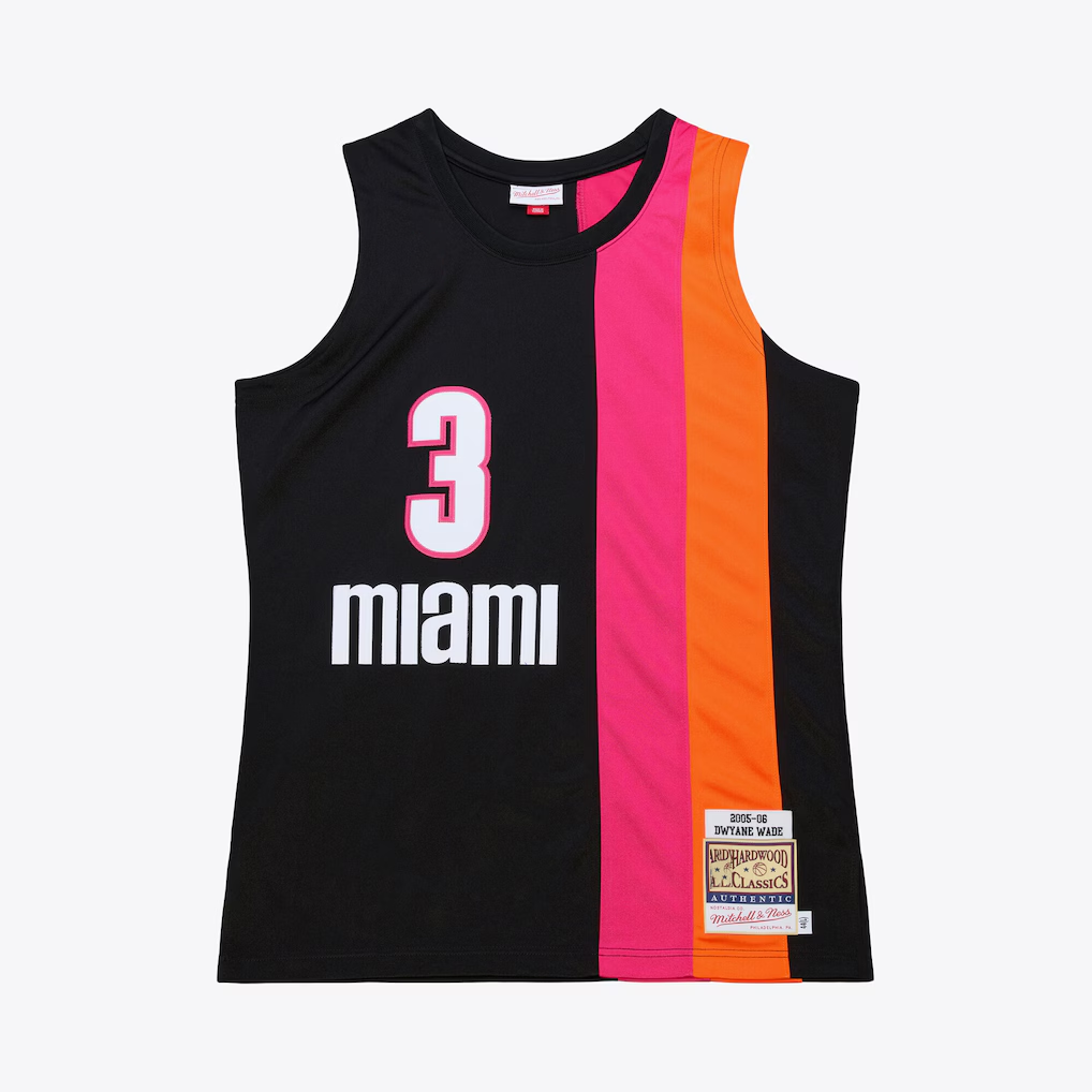 Tlead M.Heat #3 Dwyane Wade Mitchell & Ness Black 2005-06 Hardwood Classics Authentic Jerseys