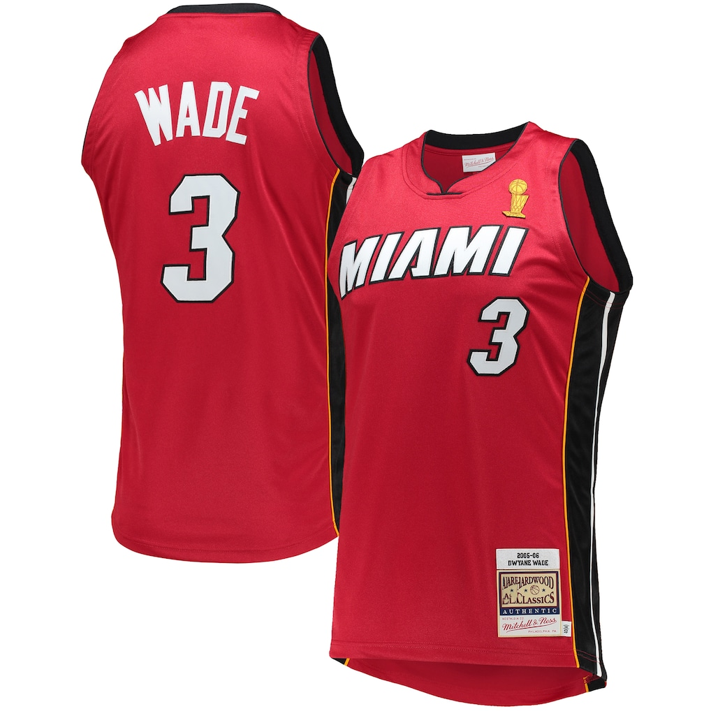 Tlead M.Heat #3 Dwyane Wade Mitchell & Ness Red 2005-06 Hardwood Classics Authentic Jerseys