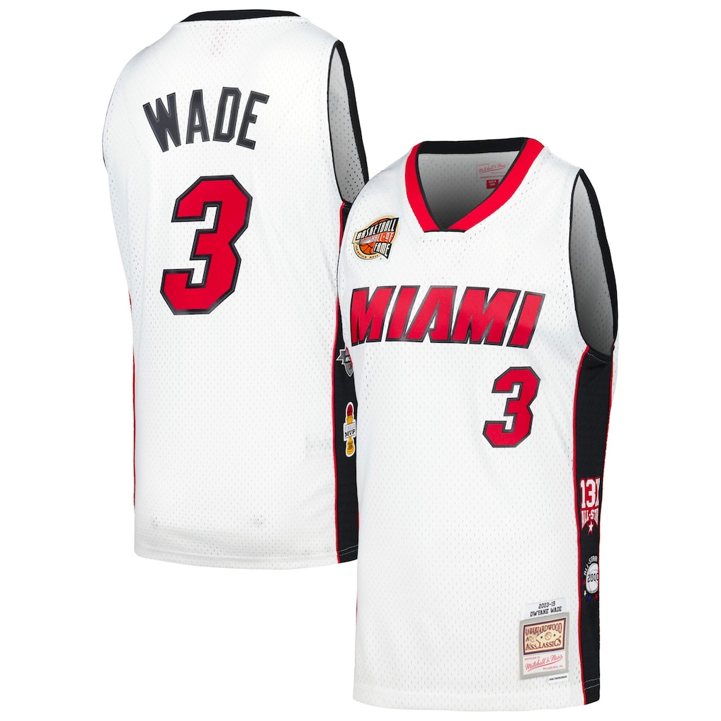 Tlead M.Heat #3 Dwyane Wade Mitchell & Ness White Hall of Fame Class of 2023 Throwback Swingman Jerseys