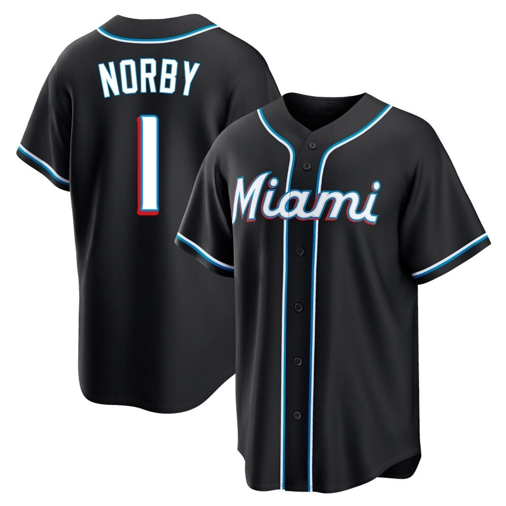 Tlead M.Marlins #1 Connor Norby Player Black Fashion Out Home Game Stitched Jerseys