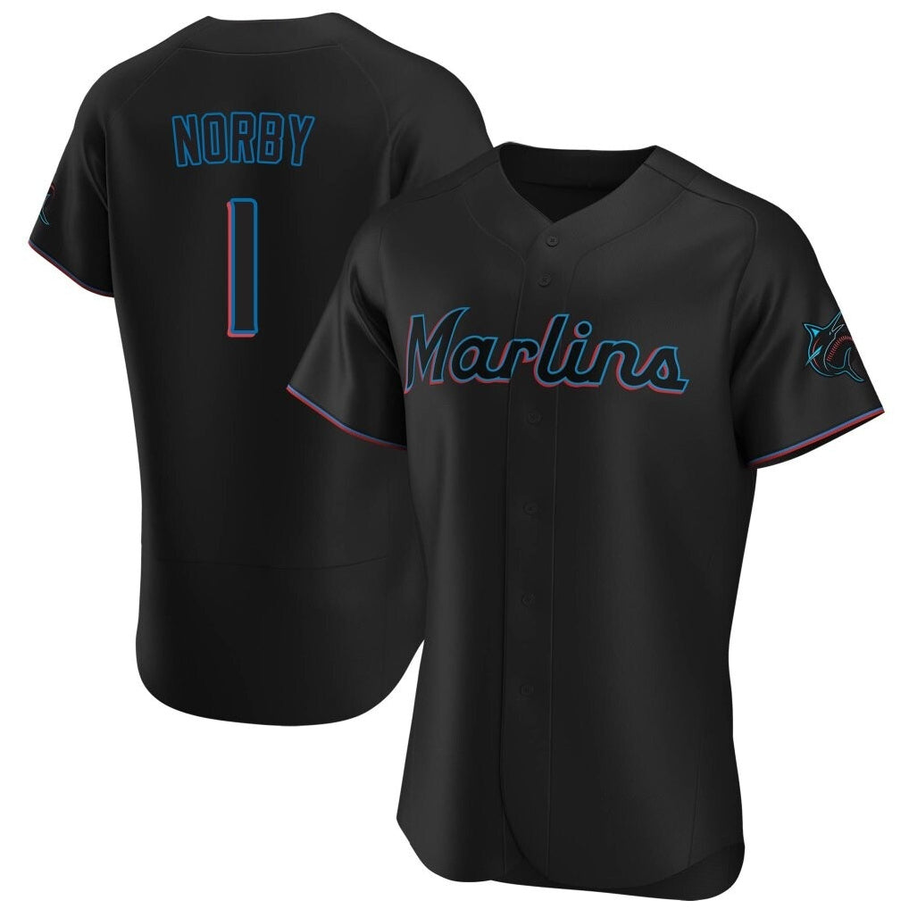 Tlead M.Marlins #1 Connor Norby Player Black Home Limited Elite Stitched Jerseys