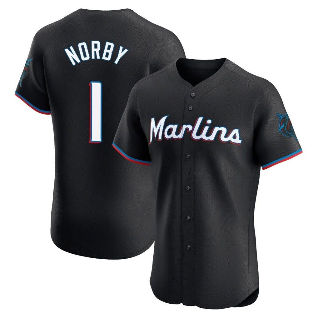 Tlead M.Marlins #1 Connor Norby Player Black Vapor Home Limited Elite Stitched Jerseys