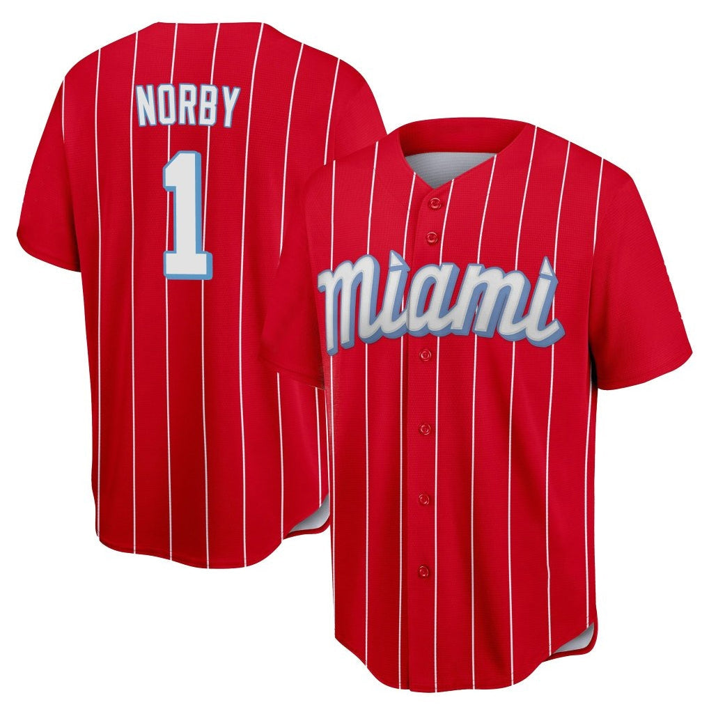 Tlead M.Marlins #1 Connor Norby Player Red City Connect Home Game Stitched Jerseys