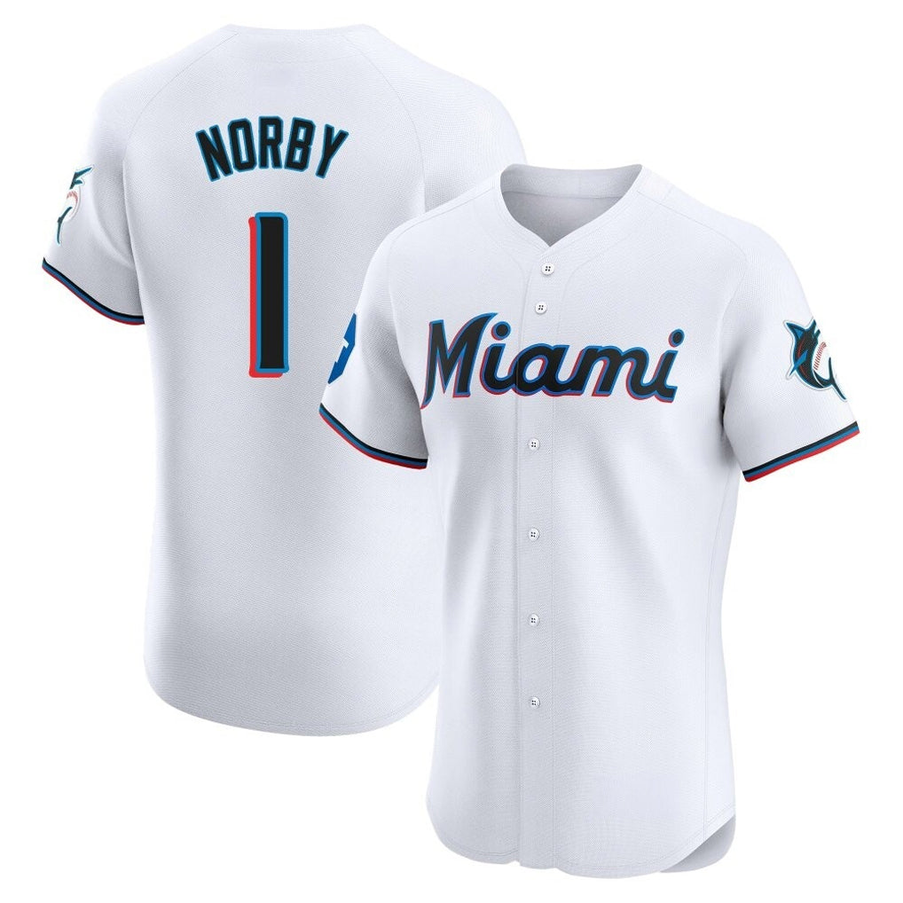 Tlead M.Marlins #1 Connor Norby Player White Home Limited Elite Stitched Jerseys