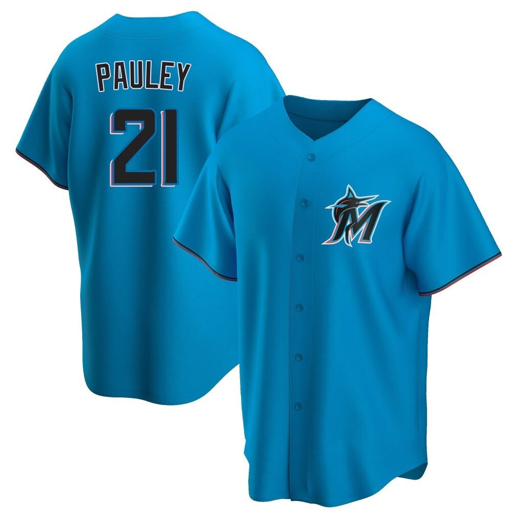 Tlead M.Marlins #21 Graham Pauley Player Blue Home Game Stitched Jerseys