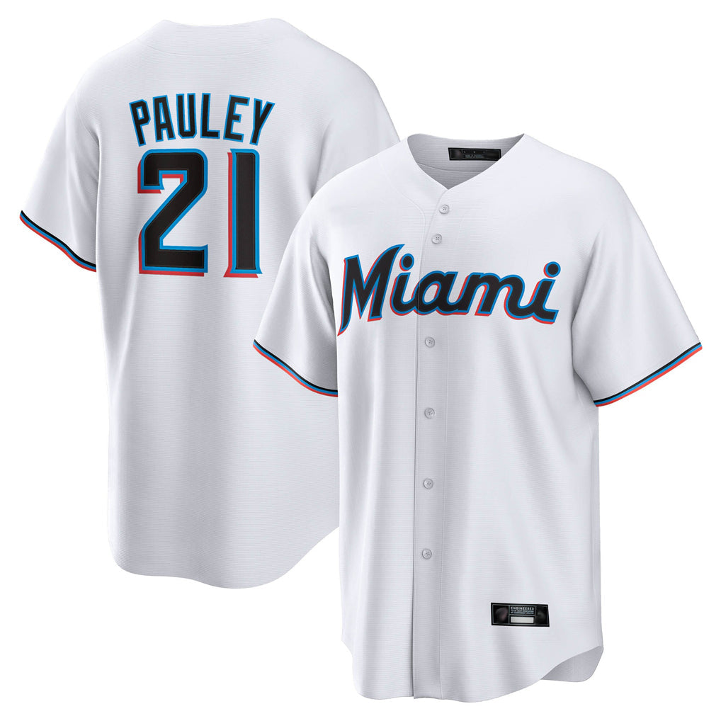 Tlead M.Marlins #21 Graham Pauley Player White  Home Game Stitched Jerseys