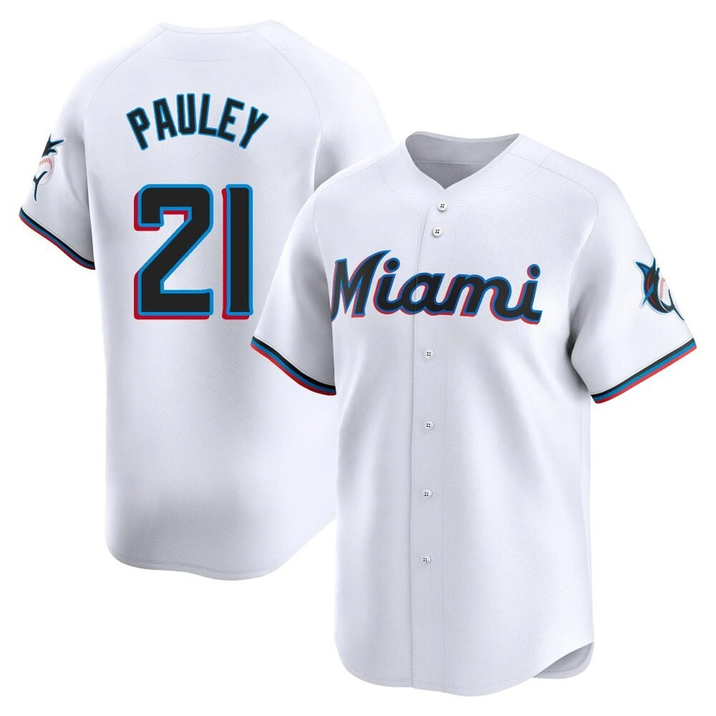 Tlead M.Marlins #21 Graham Pauley Player White  Home Limited Stitched Jerseys