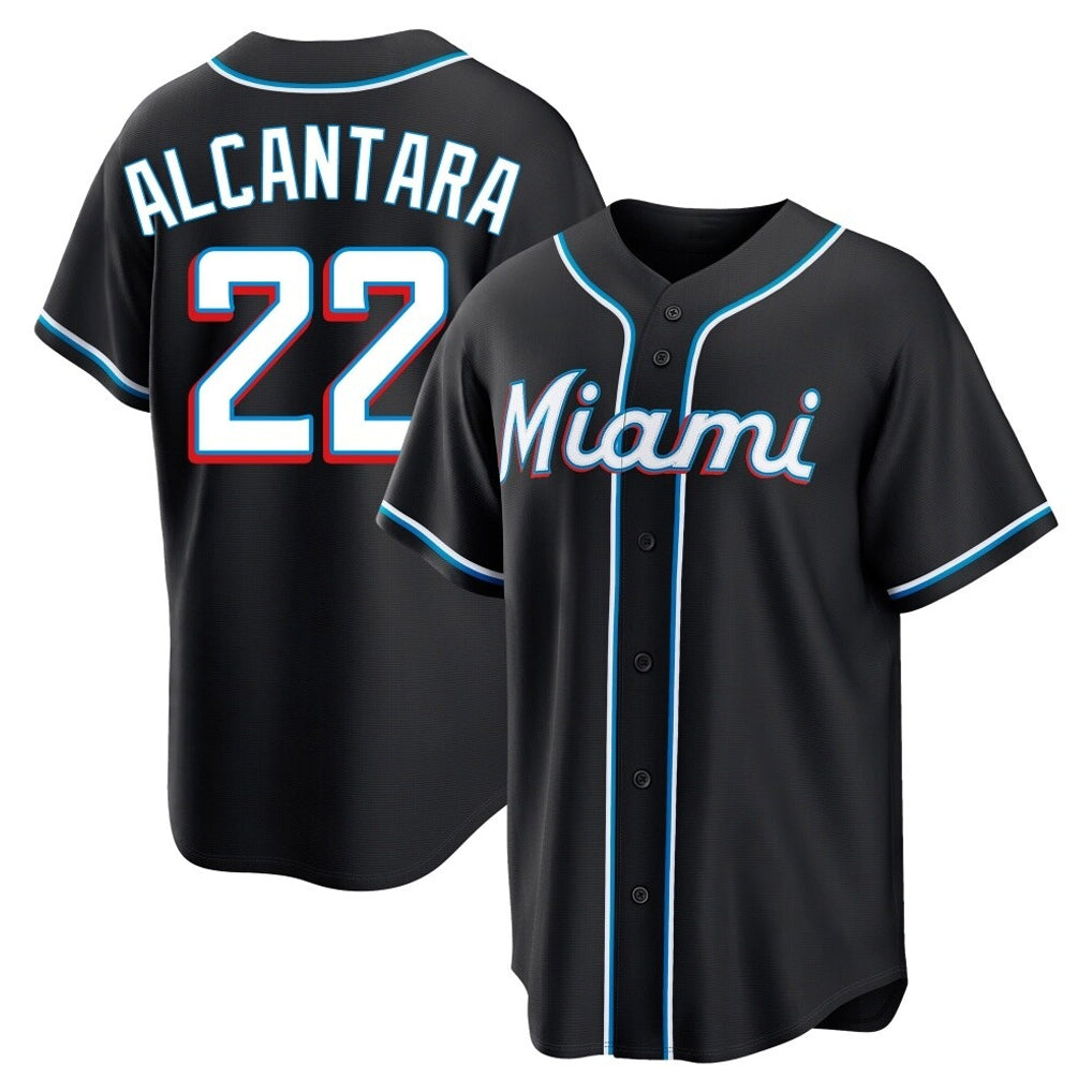 Tlead M.Marlins #22 Sandy Alcantara Player Black Fashion Out Home Game Stitched Jerseys