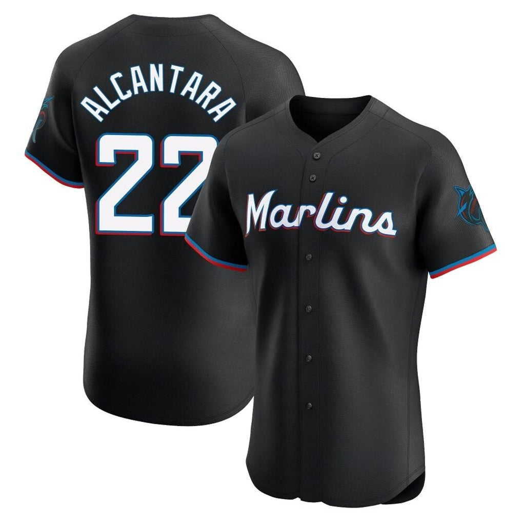 Tlead M.Marlins #22 Sandy Alcantara Player Black Vapor Home Limited Elite Stitched Jerseys