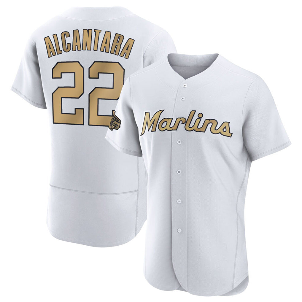 Tlead M.Marlins #22 Sandy Alcantara Player Gold  Home Limited Elite Stitched Jerseys
