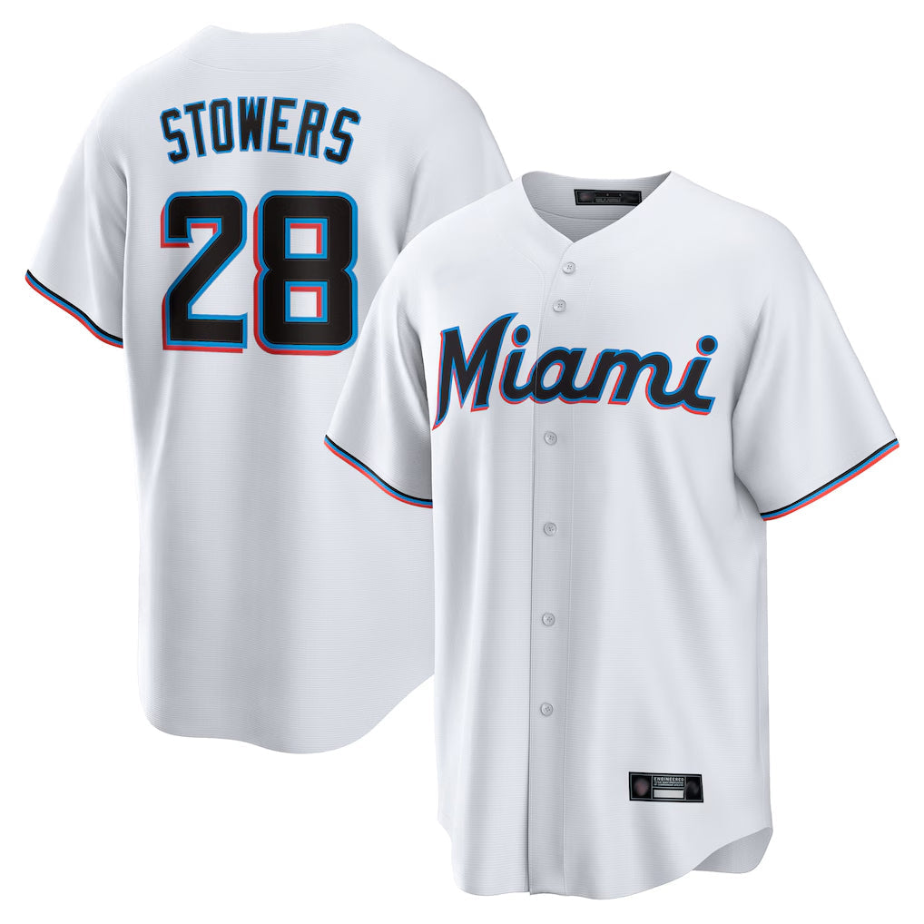Tlead M.Marlins #28 Kyle Stowers Player White  Home Game Stitched Jerseys
