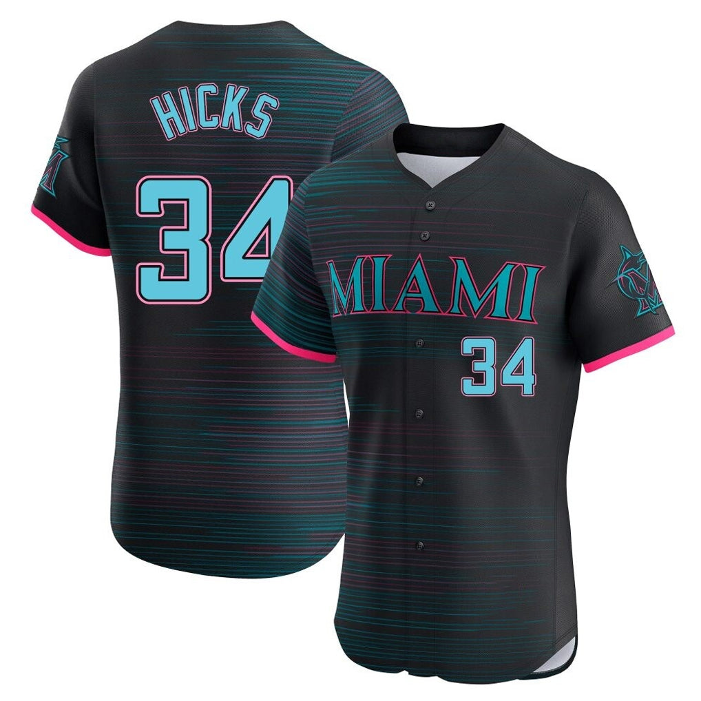 Tlead M.Marlins #34 Liam Hicks Player Black City Connect Home Limited Elite Stitched Jerseys