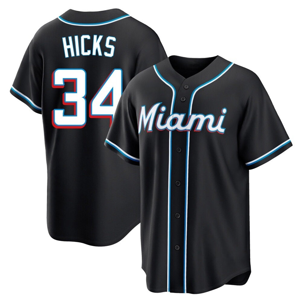 Tlead M.Marlins #34 Liam Hicks Player Black Fashion Out Home Game Stitched Jerseys