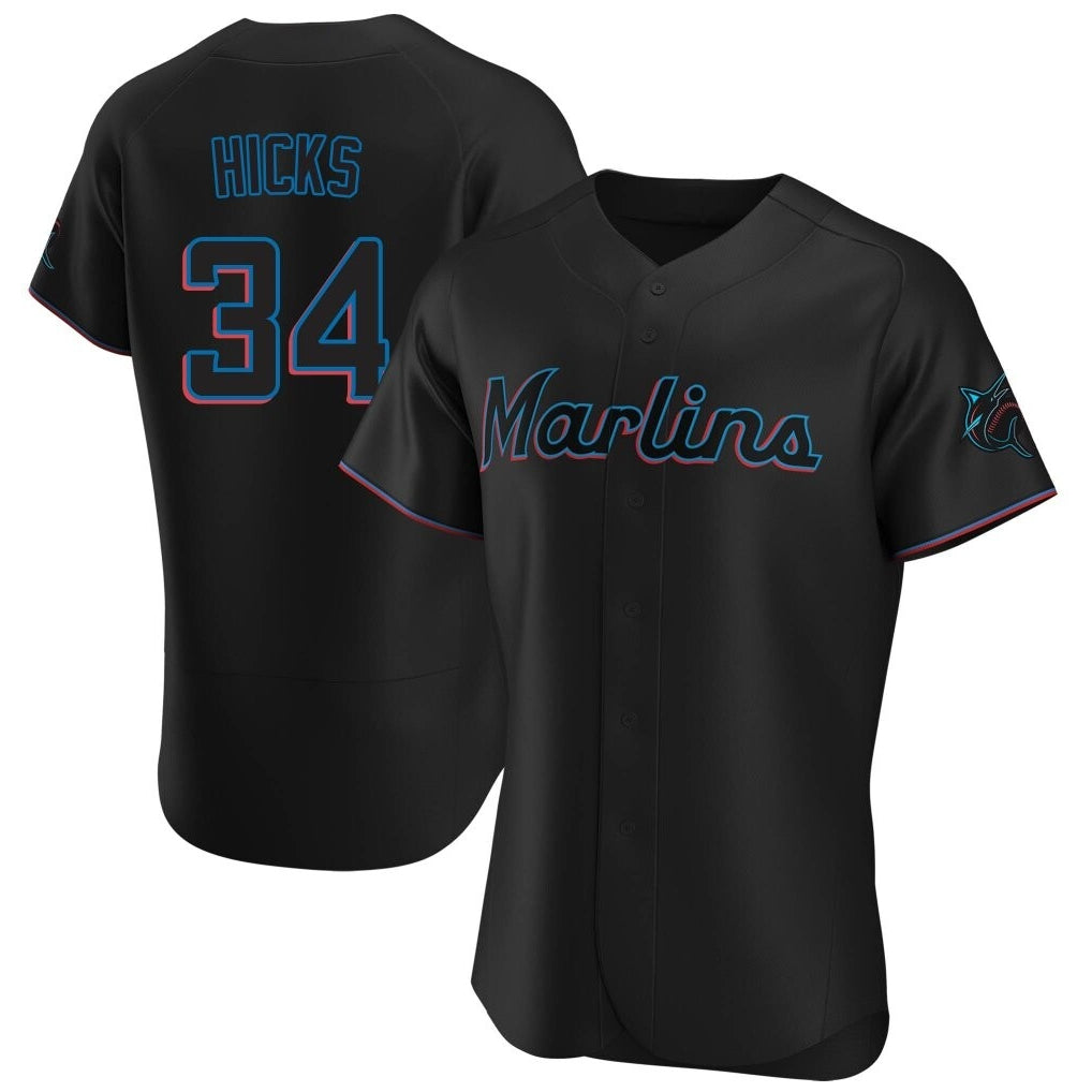Tlead M.Marlins #34 Liam Hicks Player Black Home Limited Elite Stitched Jerseys