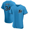 Tlead M.Marlins #34 Liam Hicks Player Blue Home Limited Elite Stitched Jerseys
