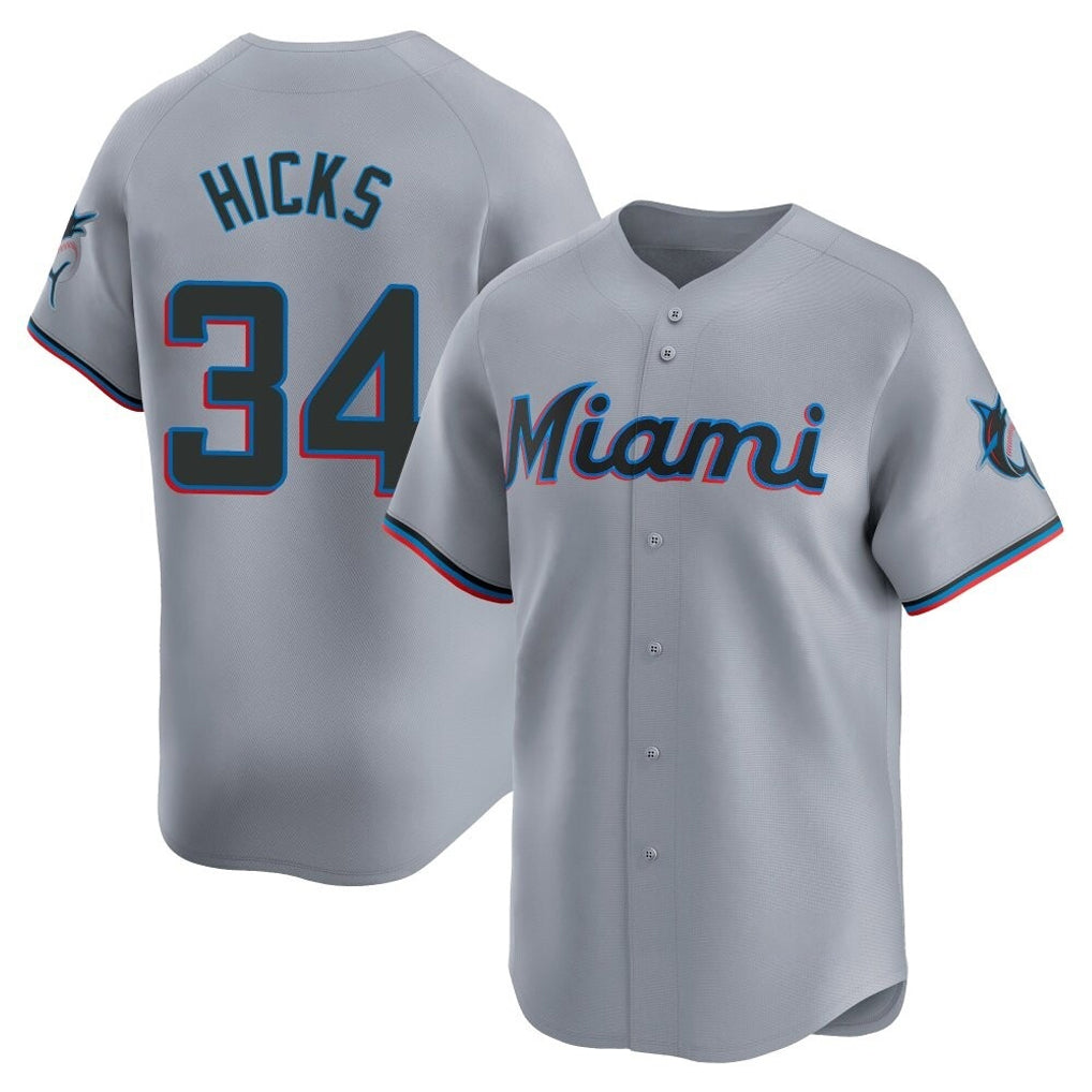 Tlead M.Marlins #34 Liam Hicks Player Gray Home Limited Stitched Jerseys