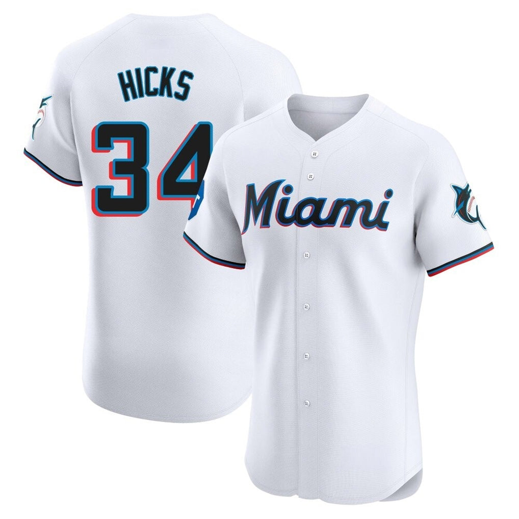 Tlead M.Marlins #34 Liam Hicks Player White  Home Limited Elite Stitched Jerseys