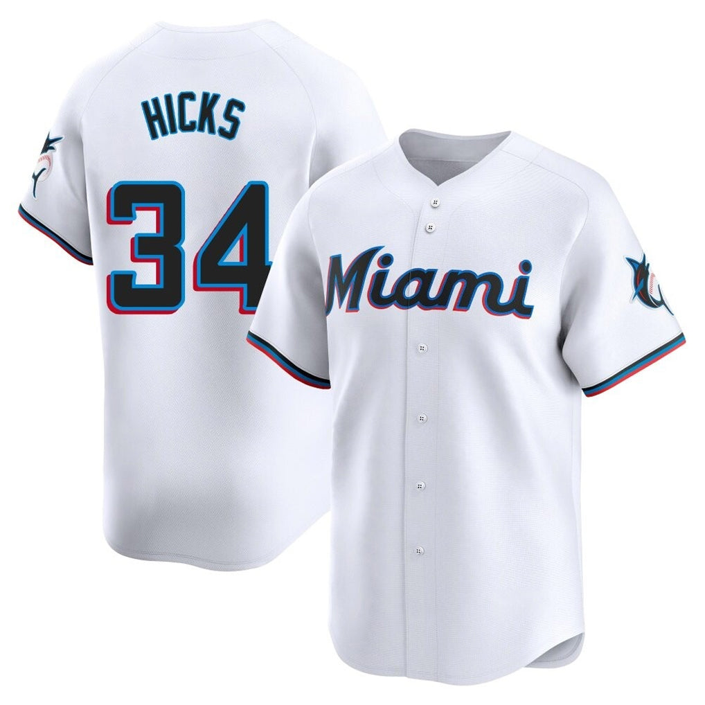 Tlead M.Marlins #34 Liam Hicks Player White  Home Limited Stitched Jerseys