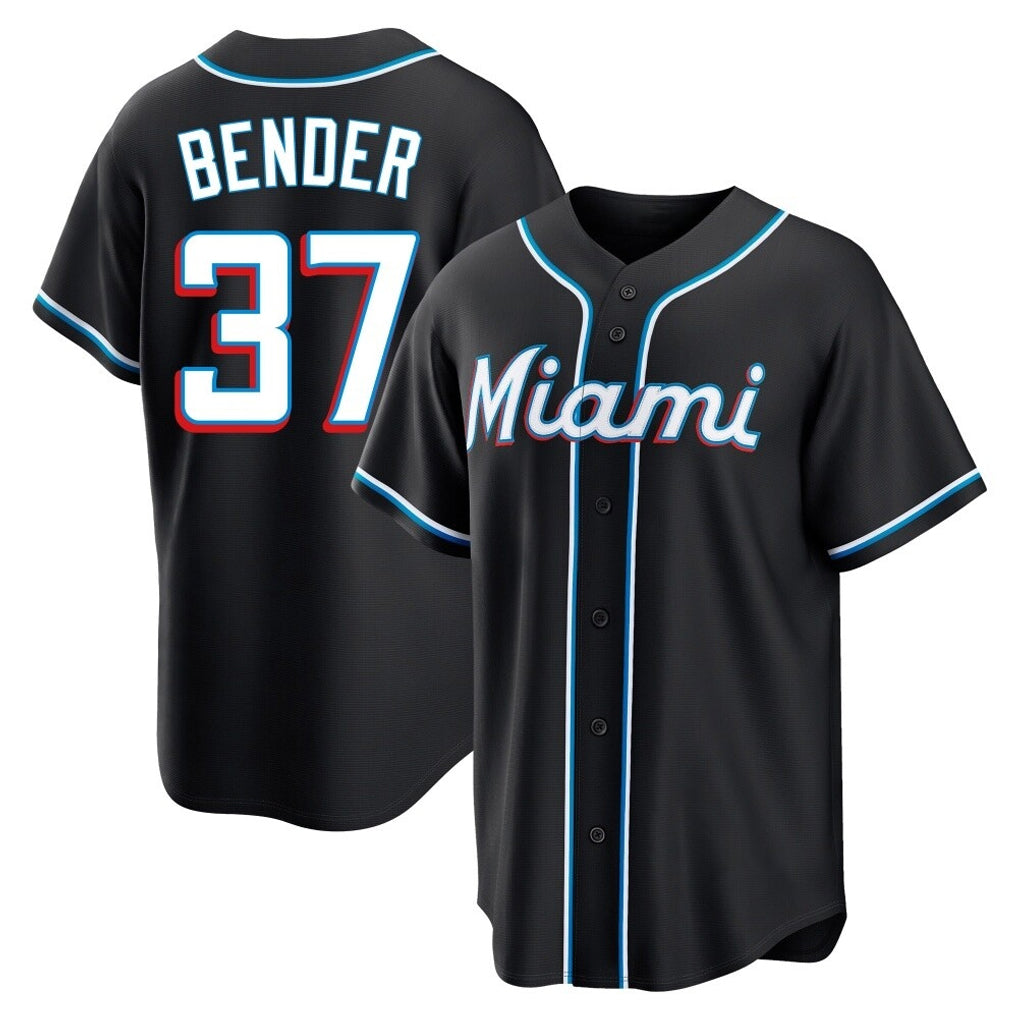Tlead M.Marlins #37 Anthony Bender Player Black Fashion Out Home Game Stitched Jerseys