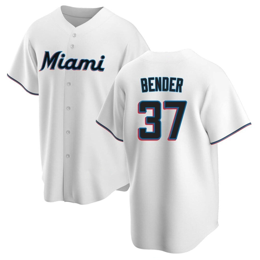 Tlead M.Marlins #37 Anthony Bender Player White  Home Game Stitched Jerseys