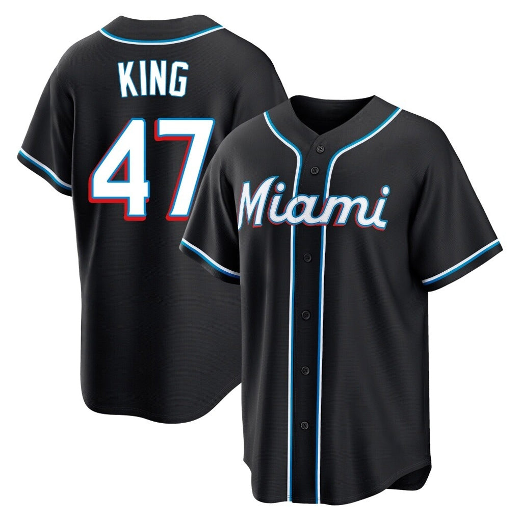 Tlead M.Marlins #47 John King Player Black Fashion Out Home Game Stitched Jerseys