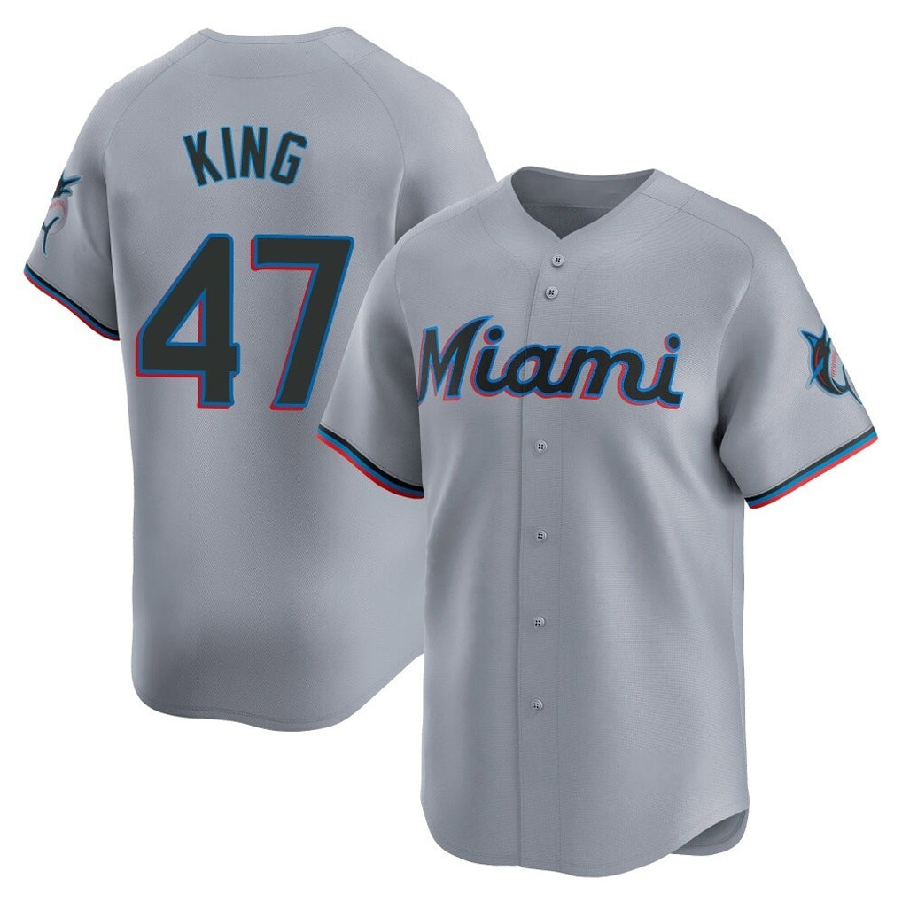 Tlead M.Marlins #47 John King Player Gray  Home Limited Stitched Jerseys