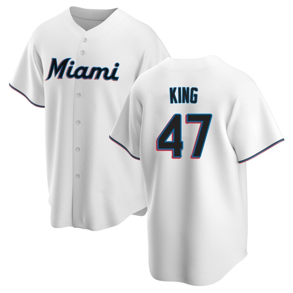 Tlead M.Marlins #47 John King Player White  Home Game Stitched Jerseys