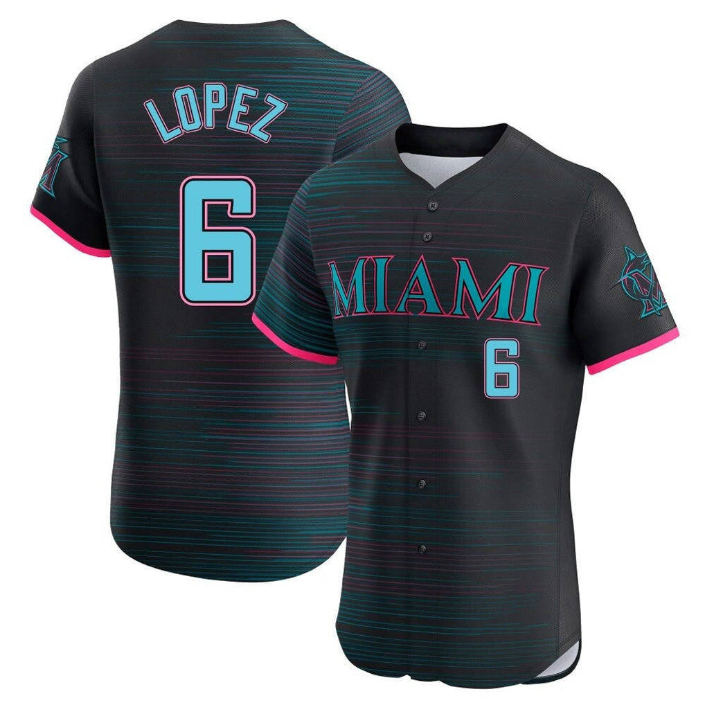 Tlead M.Marlins #6 Otto Lopez Player Black City Connect Home Limited Elite Stitched Jerseys