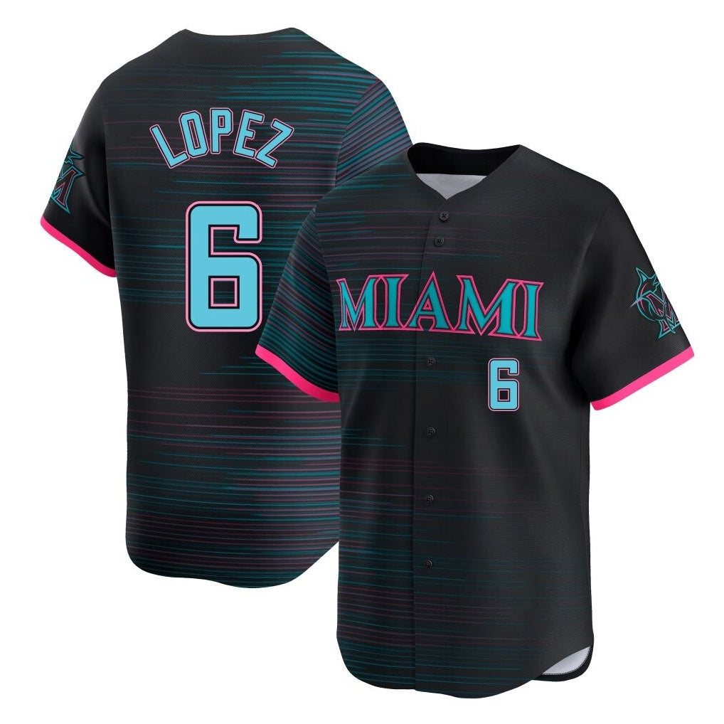 Tlead M.Marlins #6 Otto Lopez Player Black City Connect Home Limited Stitched Jerseys