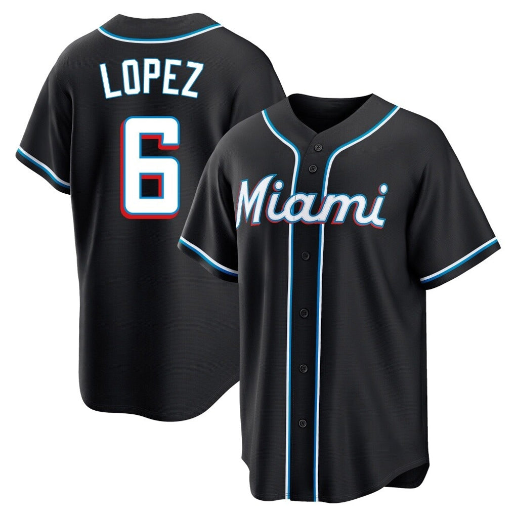 Tlead M.Marlins #6 Otto Lopez Player Black Fashion Out Home Game Stitched Jerseys