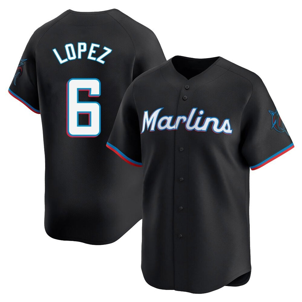 Tlead M.Marlins #6 Otto Lopez Player Black  Home Limited Stitched Jerseys