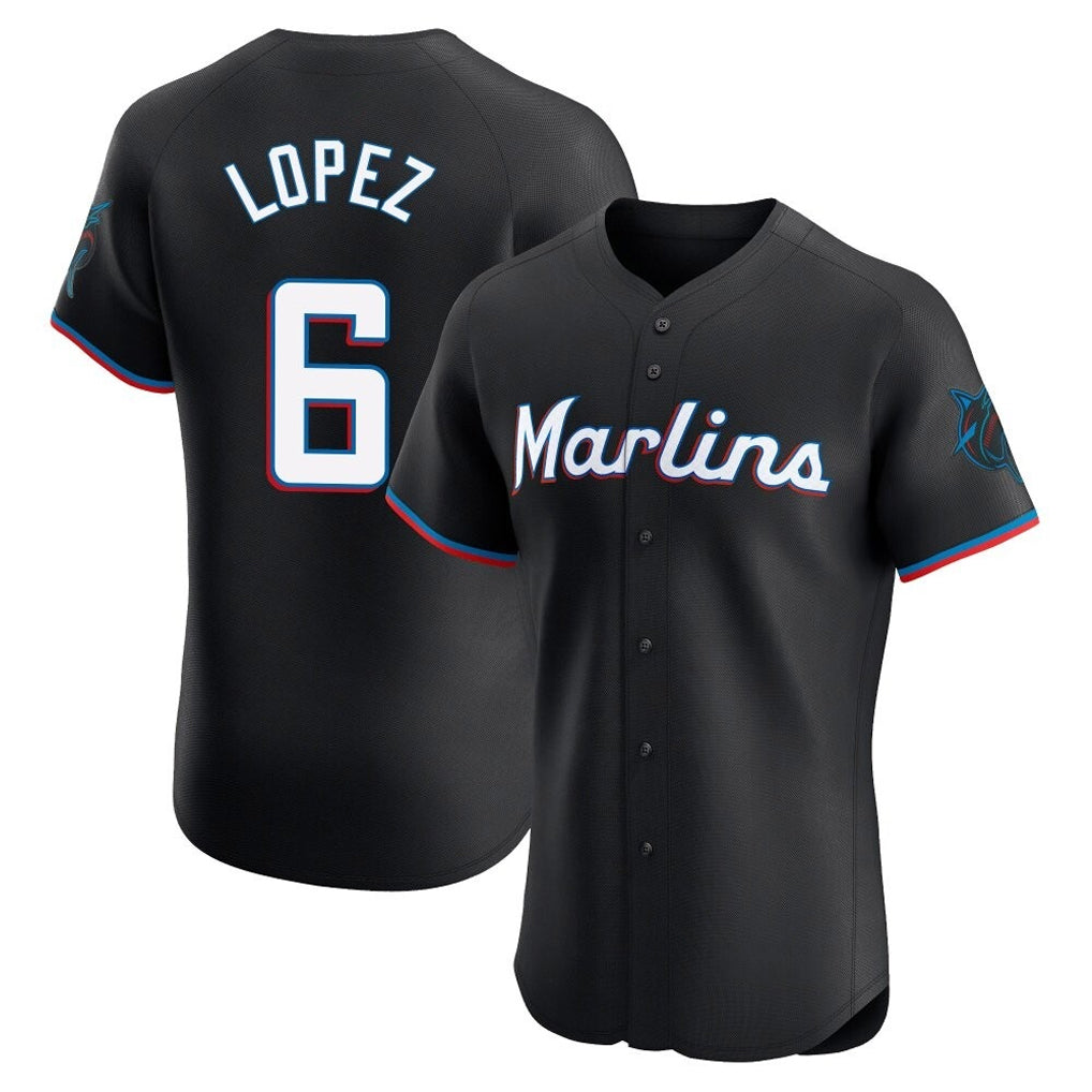 Tlead M.Marlins #6 Otto Lopez Player Black Vapor Home Limited Elite Stitched Jerseys