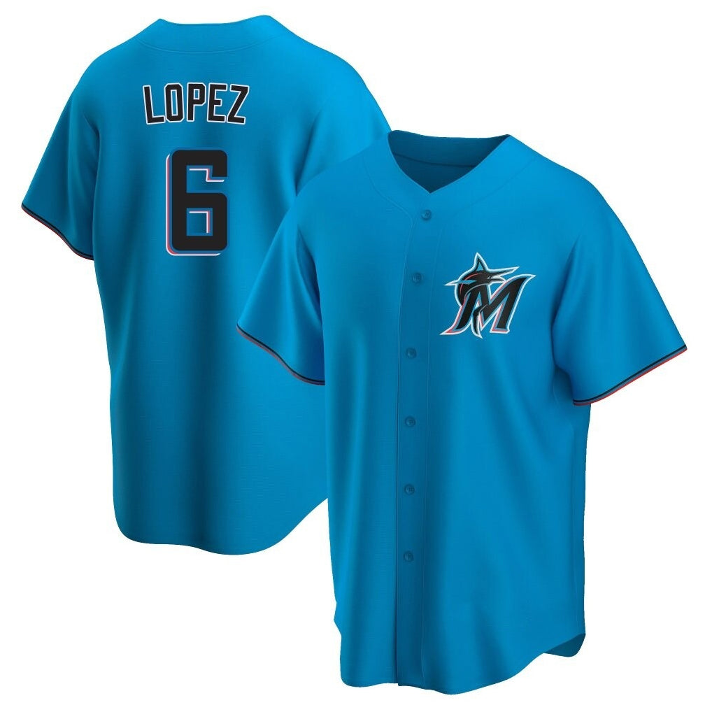 Tlead M.Marlins #6 Otto Lopez Player Blue Home Game Stitched Jerseys