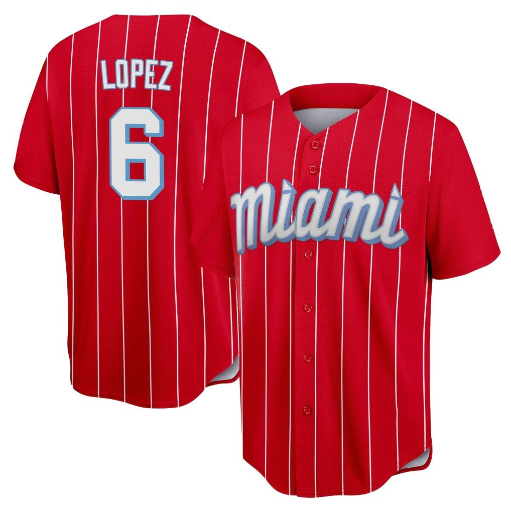 Tlead M.Marlins #6 Otto Lopez Player Red City Connect Home Game Stitched Jerseys