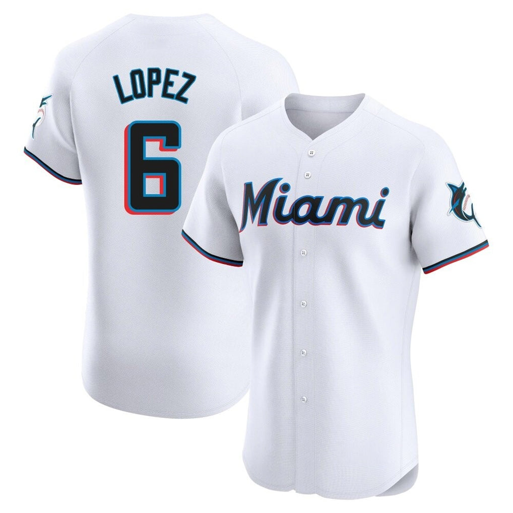 Tlead M.Marlins #6 Otto Lopez Player White  Home Limited Elite Stitched Jerseys