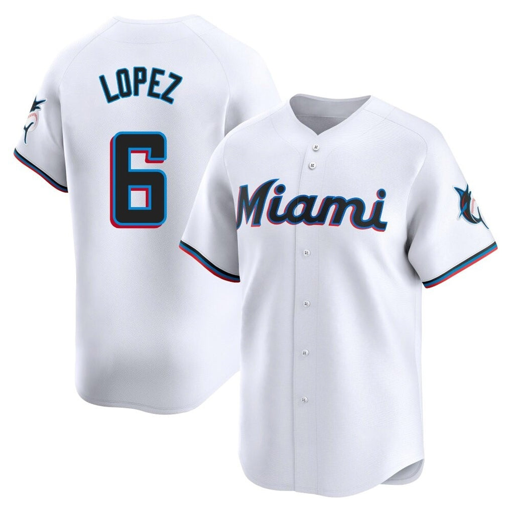 Tlead M.Marlins #6 Otto Lopez Player White  Home Limited Stitched Jerseys