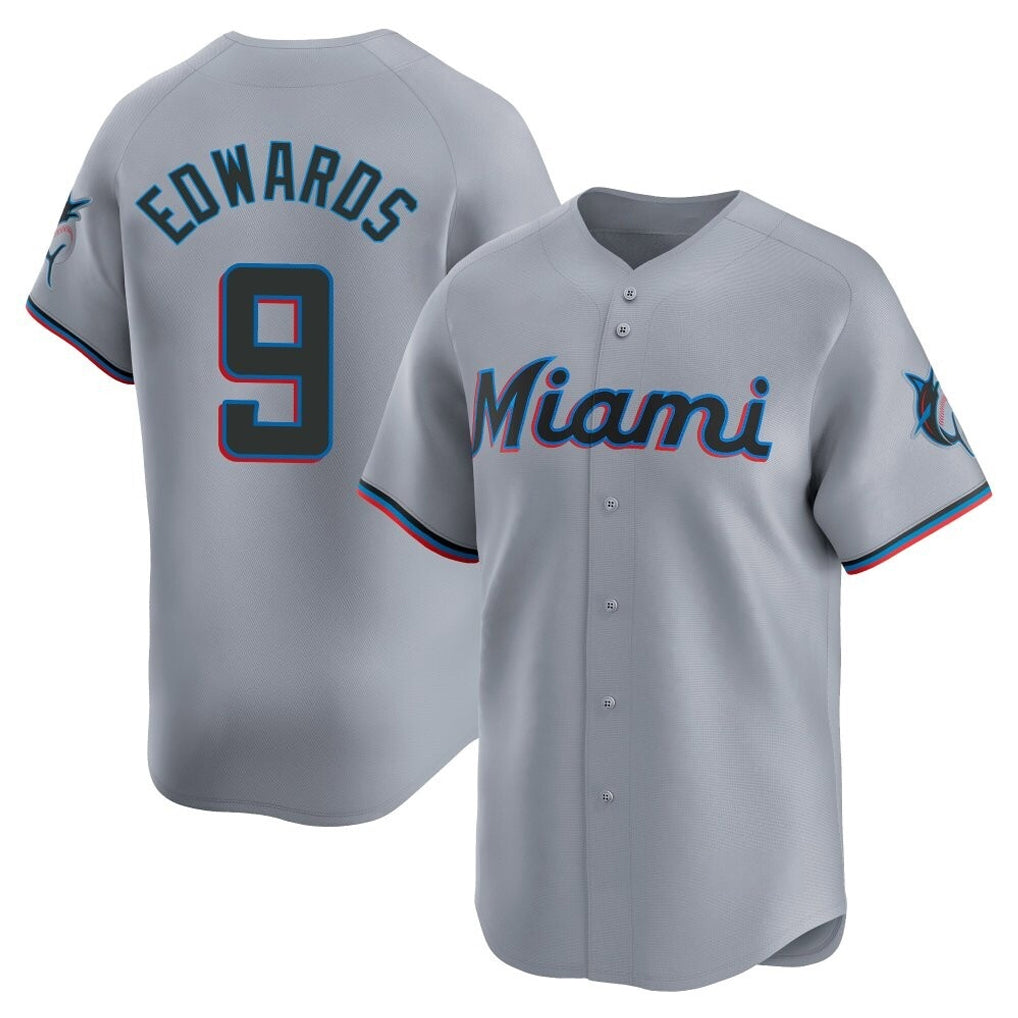 Tlead M.Marlins #9 Xavier Edwards Player Gray Home Limited Stitched Jerseys