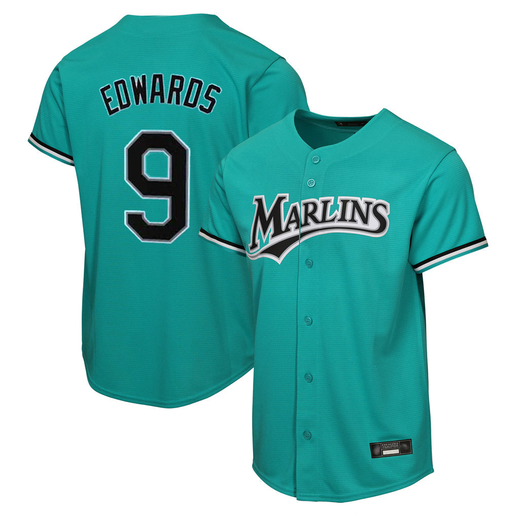 Tlead M.Marlins #9 Xavier Edwards Player Teal Home Game Stitched Jerseys