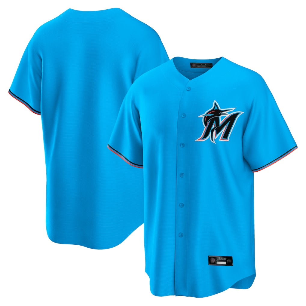Tlead M.Marlins Blank Player Blue Home Game Stitched Jerseys