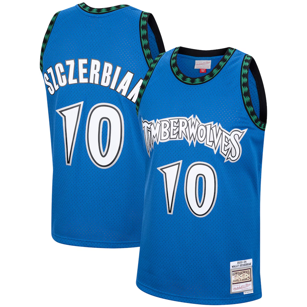 Tlead M.Timberwolves #10 Wally Szczerbiak Mitchell & Ness Blue 2003-2004 Hardwood Classics Swingman Stitched Jerseys
