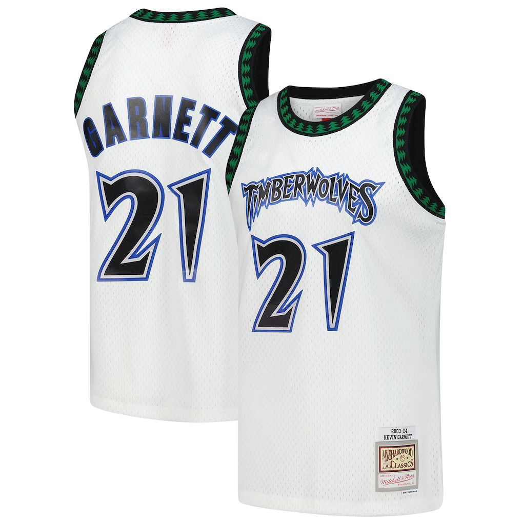 Tlead M.Timberwolves #21 Kevin Garnett Mitchell & Ness White Hardwood Classics Swingman Stitched Jerseys
