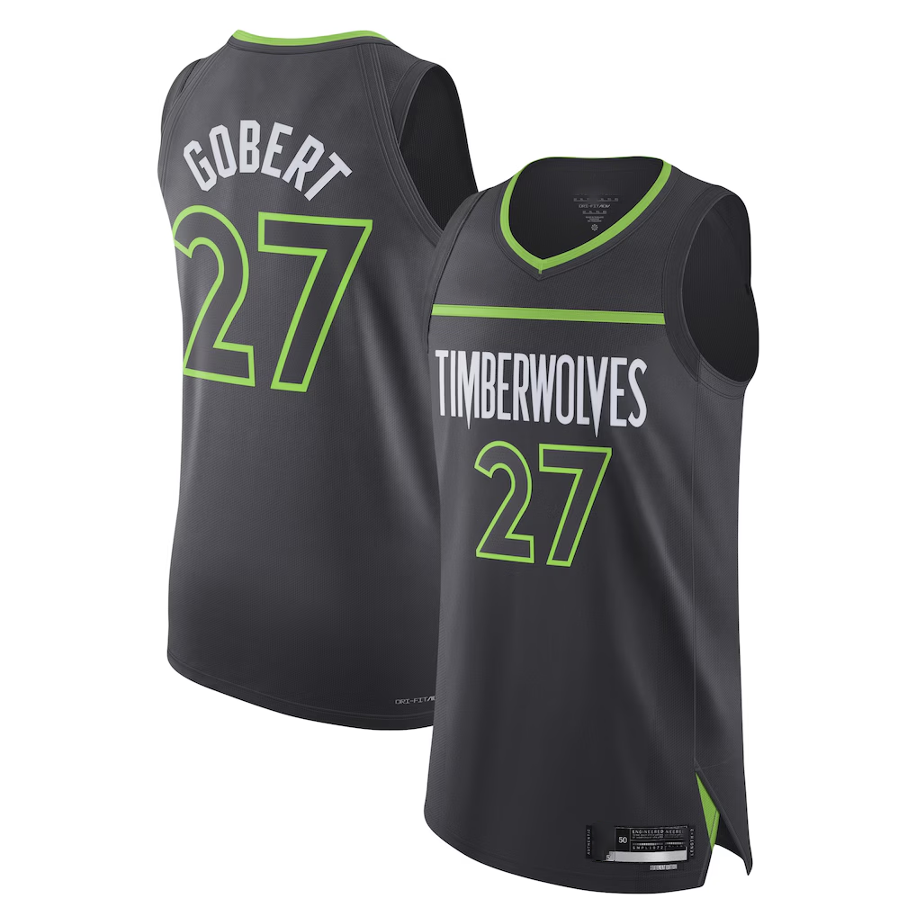 Tlead M.Timberwolves #27 Rudy Gobert Jordan Brand Anthracite Authentic Stitched Jerseys- Statement Edition