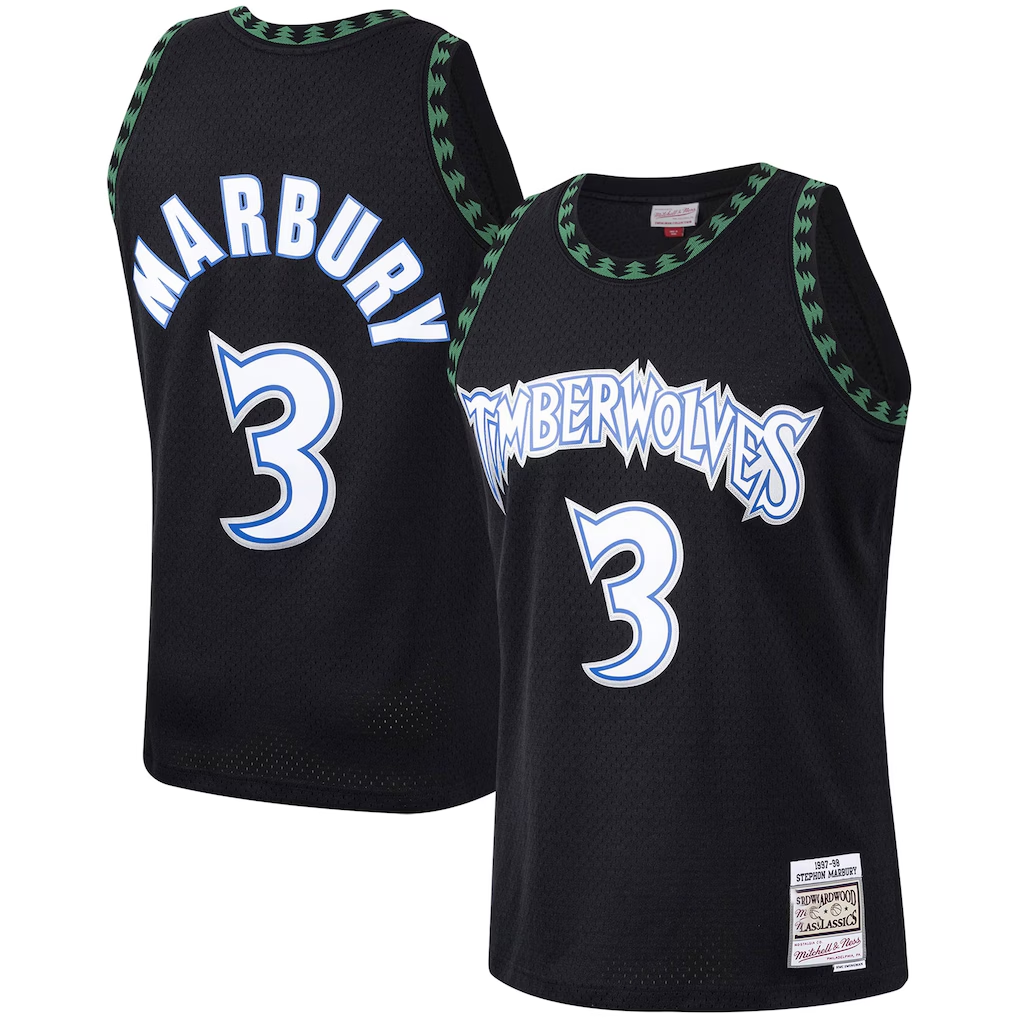 Tlead M.Timberwolves #3 Stephon Marbury Mitchell & Ness Black 1997-1998 Hardwood Classics Swingman Stitched Jerseys