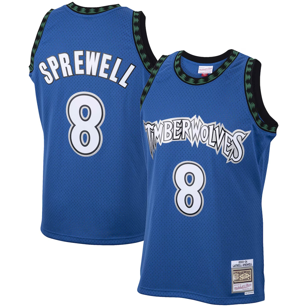 Tlead M.Timberwolves #8 Latrell Sprewell Mitchell & Ness Blue 2003-2004 Hardwood Classics Swingman Stitched Jerseys