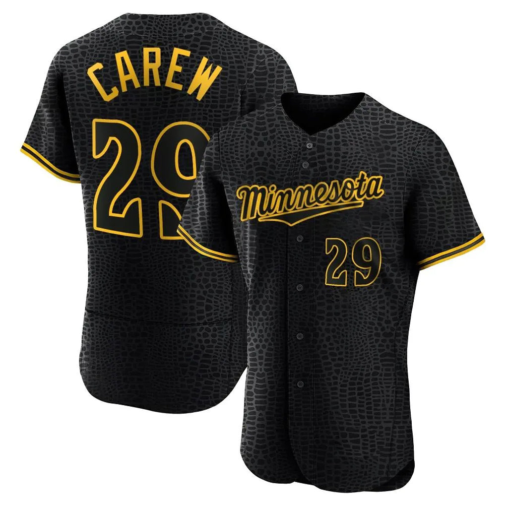 Tlead M.Twins #29 Rod Carew Player Black Snake Skin City Home Limited Elite Stitched Jerseys