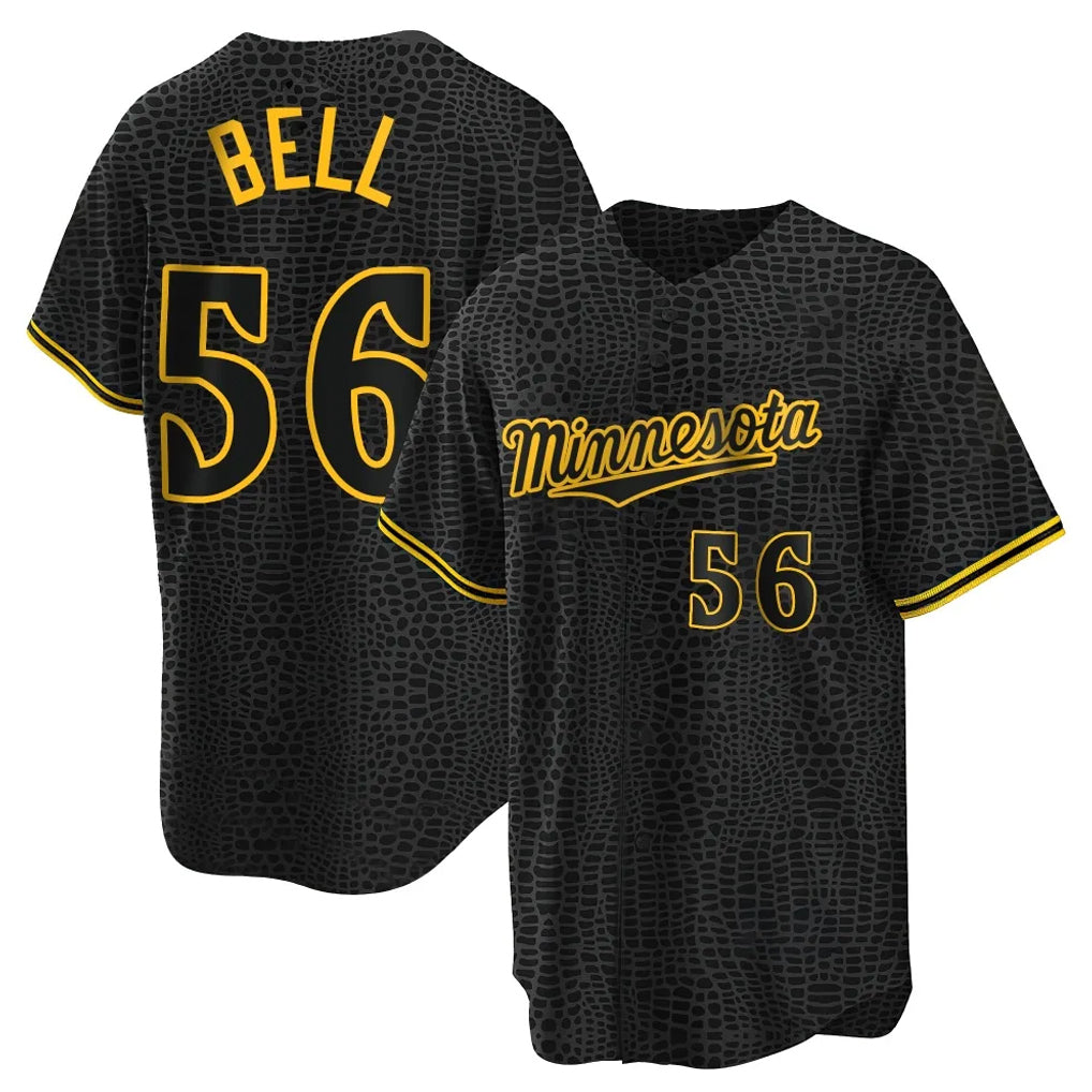 Tlead M.Twins #56 Josh Bell Player Black Snake Skin City Home Game Stitched Jerseys