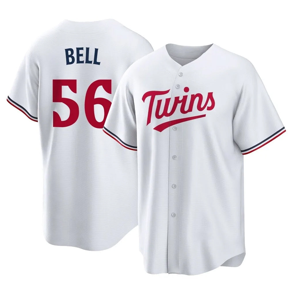 Tlead M.Twins #56 Josh Bell Player White Home Game Stitched Jerseys