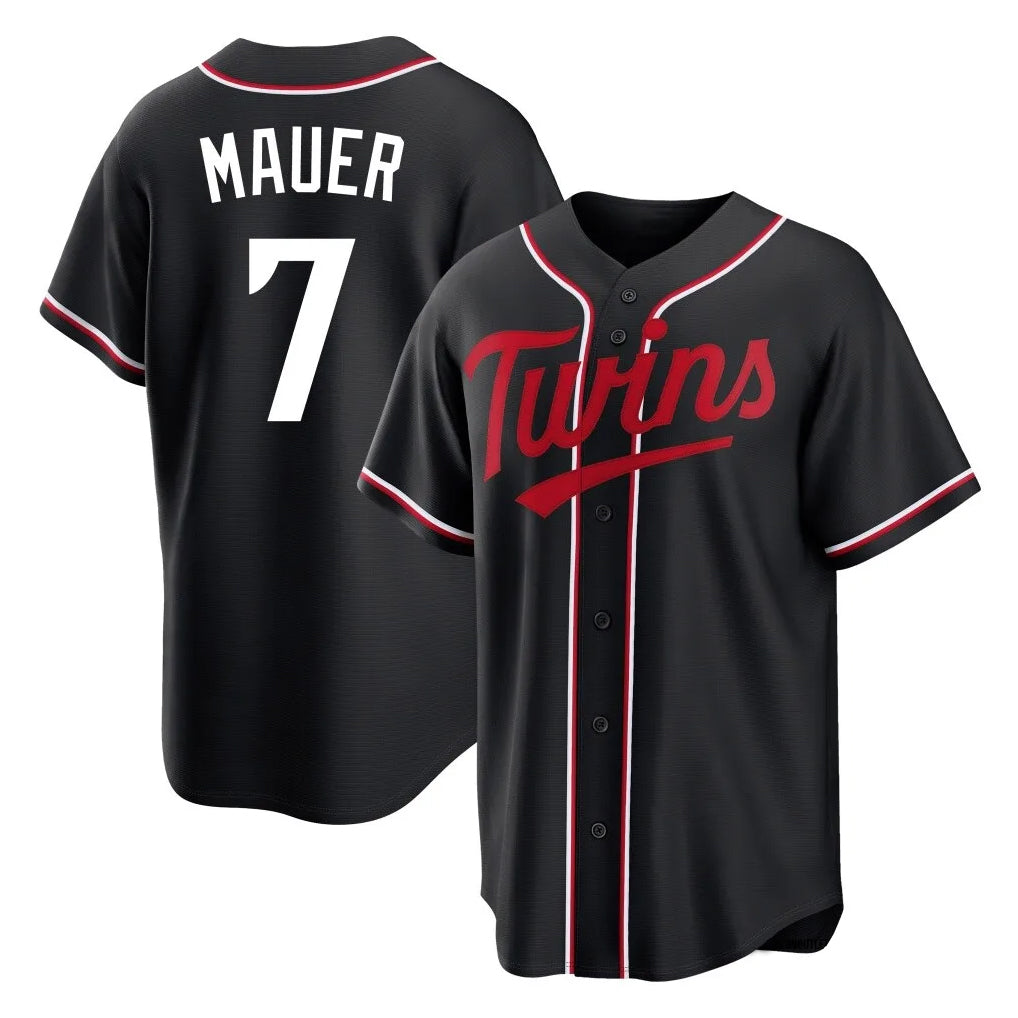 Tlead M.Twins #7 Joe Mauer Player Black Fashion Out Home Limited Stitched Jerseys
